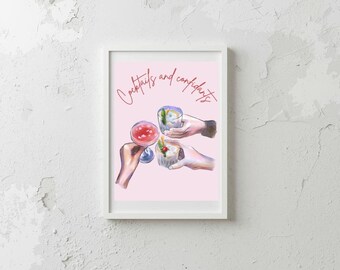 Roze cocktailposter: Girly Bar Cart Art for Besties (digitale download)