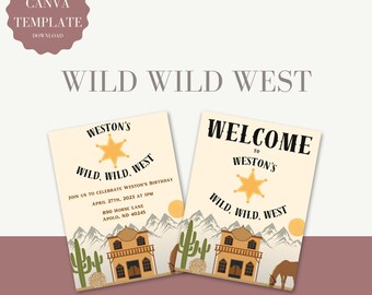WILD WILD WEST Birthday Party Invitation Canva Template - Instant Download Birthday Party Template - Boy's Birthday Theme Invitation