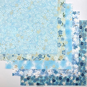 Chiyogami Handmade Japanese Origami Paper, Set of 5 Blue Gold Floral 15x15cm Bild 1