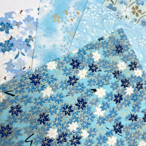 Chiyogami Handmade Japanese Origami Paper, Set of 5 Blue Gold Floral 15x15cm Bild 2