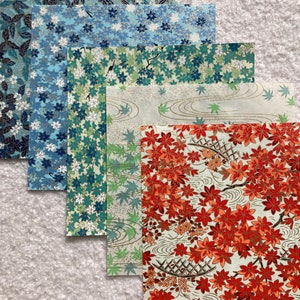 Japanese Chiyogami Paper, Set of 5 "Momiji" 15x15cm, Handmade Yuzen Washi Paper, Origami, Crafting, Bookbinding, Decorating, Gifts, Cards