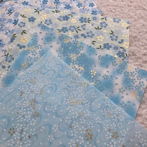 Chiyogami Handmade Japanese Origami Paper, Set of 5 Blue Gold Floral 15x15cm Bild 4