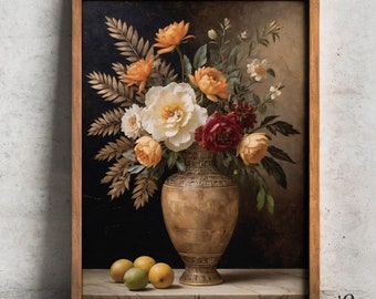 PRINTABLE Wall Art, Muted Elegance, 999 Piece Wall ART, Vase with Flowers Vintage Oil Painting Wall Art, Digital Print