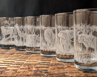 Animal Etched Mini Juice & Water Glasses