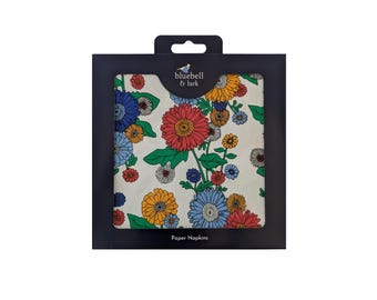 Retro Flower Floral Paper Napkins. Flower napkins for 60s party, summer picnic or dinner party