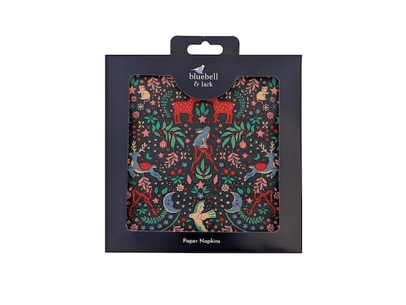 Festive Paper Napkins for Christmas Season, featuring animal Christmas design. Pretty and unique Christmas Napkins featuring reindeers