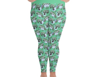 Manatee Magic Plus Size Swim Leggings / Leggings de buceo / Estampado temático del océano / Ropa de playa UPF