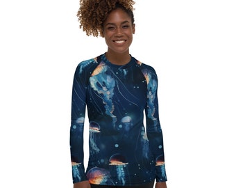 Jellyfish Bloom Damen-Rashguard | UPF 50+ | Badebekleidung für Taucher, Schnorchler, Schwimmer