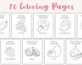 40 Vegetables & Fruits Coloring Pages, Kindergarten Preschool Activity, Busy Book, Educational Page, Homeschooling Printable Activity Sheets