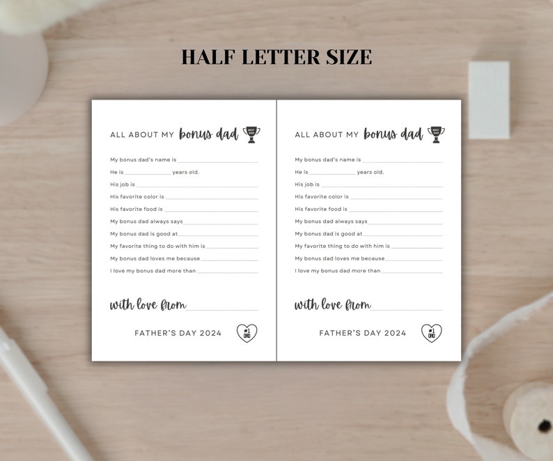 Printable "all About My Bonus Dad" Card, Father’s Day Fill in the Blank ...