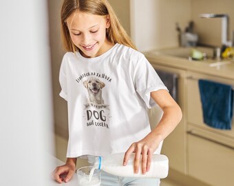 T-shirt biologica Labrador Retriever per bambini di età compresa tra 3/4 -12/14 anni, divertente maglietta gialla Labrador, maglietta carina per cani per bambini, abbigliamento biologico per bambini