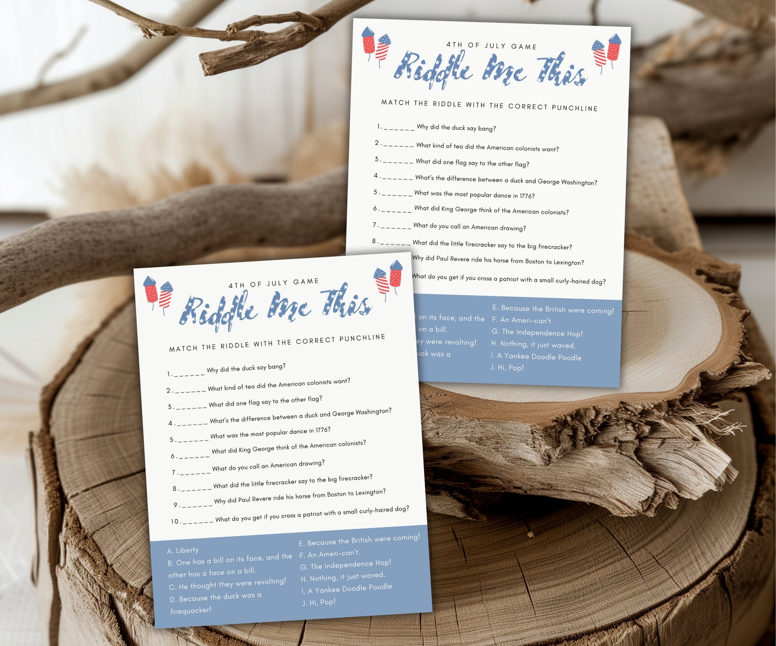 4th of July Riddle Game: Patriotic Party Activity (instant PDF) - Etsy