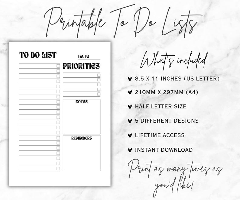 Minimalist to Do List Printable Bundle: Daily & Weekly Planner (PDF) - Etsy
