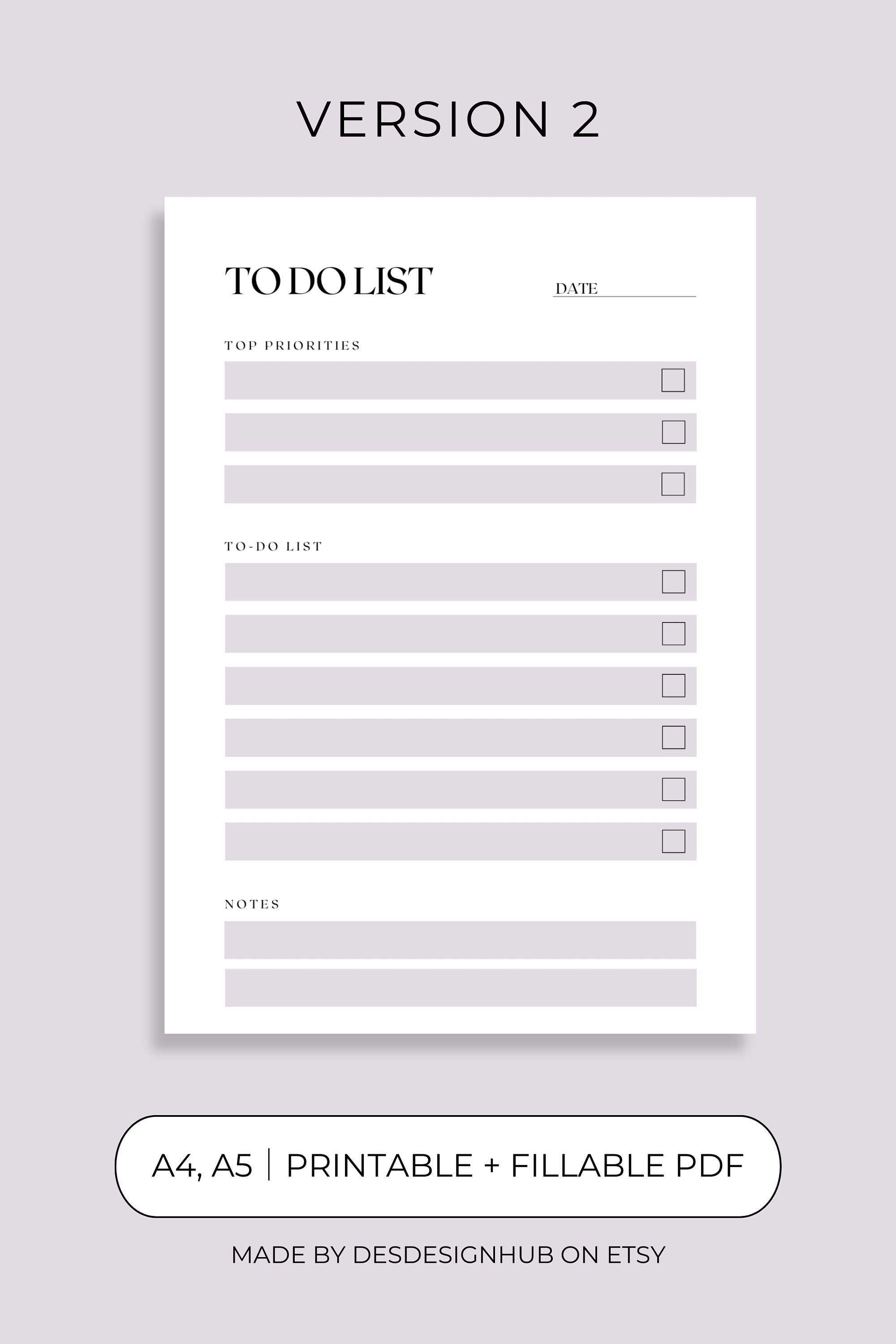 To Do List Printable Simple Tasks List Template Productivity Planner ...