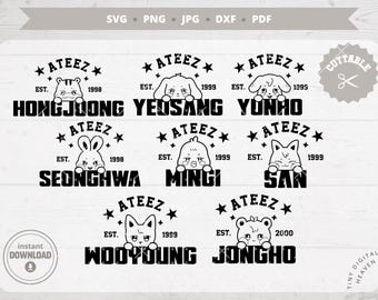ATEEZ | svg | png | jpg | dxf | pdf  | Aniuniversity's stars | ATINY | KPop Sticker | Decal | Vector files Cricut and Silhouette | Digital