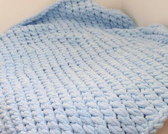 Chunky Knit Baby Blanket 90×110 cm, Crochet Blue Baby Blanket,  Cozy Gift for Newborns and Toddlers, Nursery Decor, Baby Shower Gift
