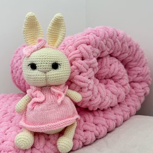Knitted Amigurumi Bunny Toy with Customizable Outfits, Amigurumi Bunny, Handmade Crochet Bunny Toy, Personalized Stuffed Animal for Baby