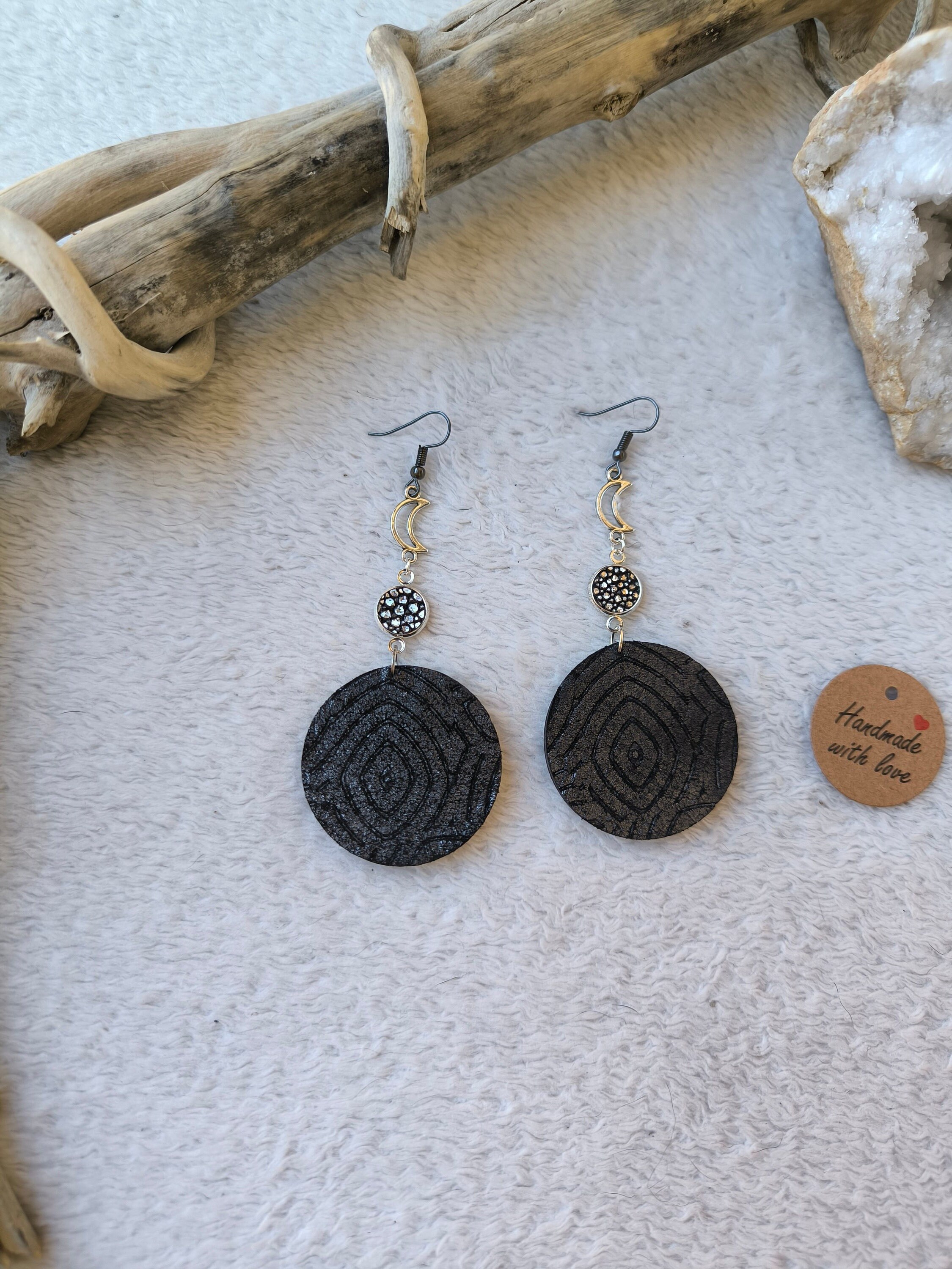 Boucles D'oreilles Rondes En Galuchat Véritable Orange Et Argent 925 - Clous à Gros Grains, Neufs