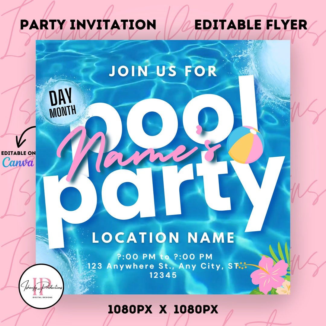 Digital Pool Party Invitation | Pool Celebration | Editable on Canva ...