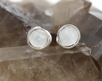 Selenite 8mm Sterling Silver Stud Earring Selenite Crystal Earring Gold  Stud Jewelry White Quartz Jewelry Gift for Her Protective Crystal