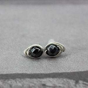 Hematite Grade AAA Faceted 6mm 925 Stud Earring Natural Hematite Earring Post Anti-Stress Jewelry Hematite Protection Earring Grounding