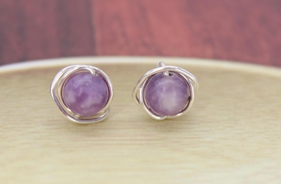 Rare Lepidolite Stud Earring 925 Anxiety Relief Earring Calming Natural Lepidolite Jewelry Hormone Gold Post Earring Depression For Woman