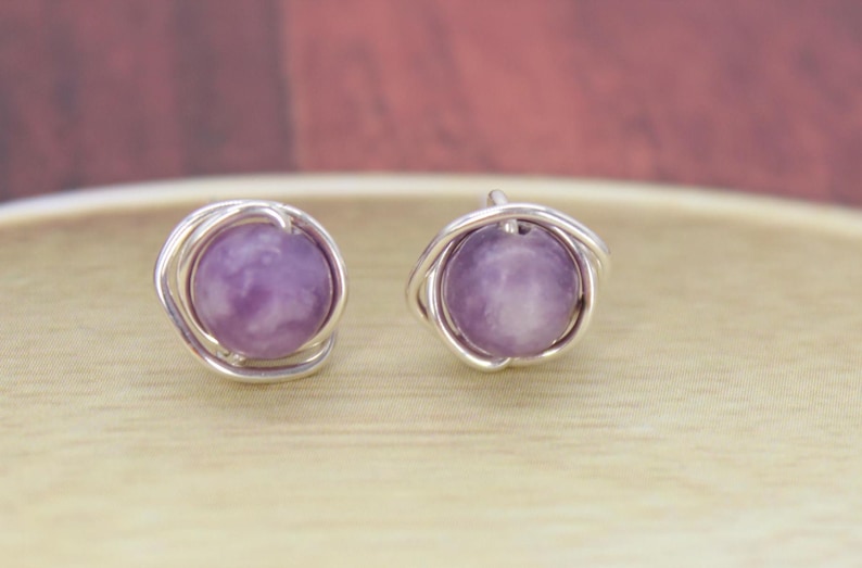 Lepidolite Stud earring in sterling