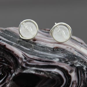 Clear Quartz 8mm Sterling Silver Stud Earring Natural Clear Quartz Post Earring Stud Jewelry Danity Crystal Earring Delicate Round Earring