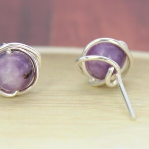 Lepidolite post earring backside