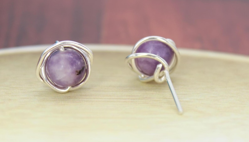 Lepidolite post earring backside
