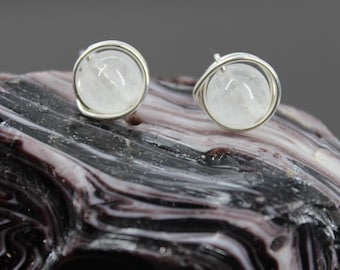 Clear Quartz 8mm Sterling Silver Stud Earring Natural Clear Quartz Post Rose Gold Stud Jewelry Danity Crystal Earring Delicate Gold Round