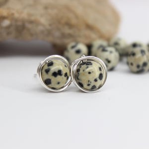 Dalmatian Jasper 8mm Sterling Silver Stud Earring Protection Dalmatian Jasper Stud Earring Jewelry Focus Jewelry Dalmatian Jasper Calming
