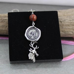 Magic Stag Potter Necklace Fantasy Natural Red Jasper Bead Silver Stamped Letter Charm Witch Necklace Magic Necklace Wizard Harry Gif X-mas