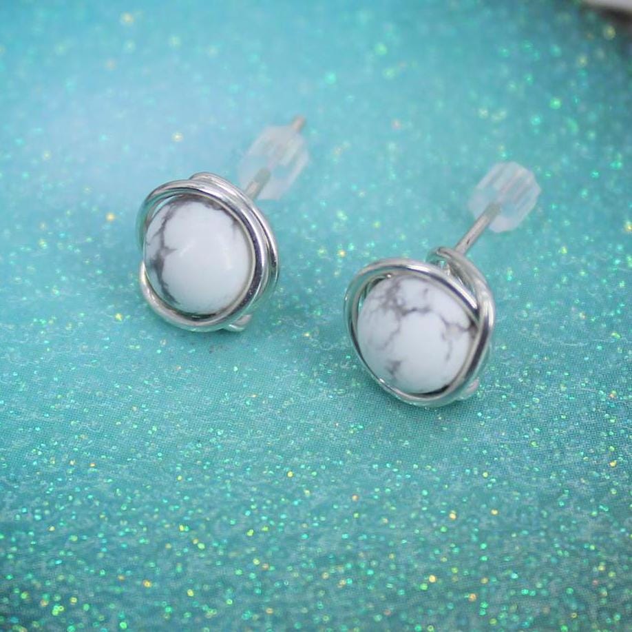 Howlite Stud Earring Sterling Silver Earring 6mm or 8mm Natural Howlite Earring Jewelry Anti anxiety Earring Calming Post Earring Howlite