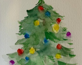 Original watercolor christmas tree