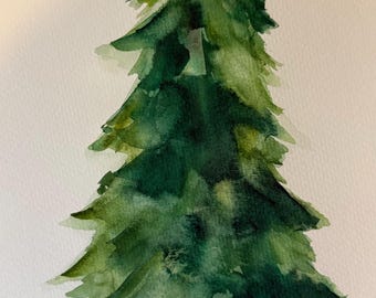Original watercolor christmas tree