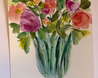 Original Watercolor Painting: Flower Arrangement, 6x8"