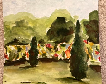 Original Watercolor Landscape Painting on Arches Paper (8x8)