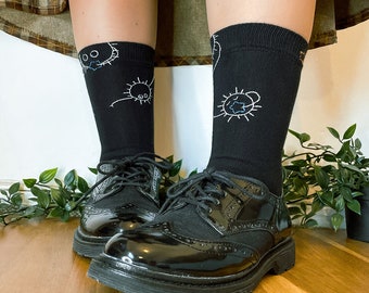 Cozy Embroidery Socks, Studio Ghibli, Hand embroidery, stars, Anime Embroidery, Manga, Susuwatari, Studio Ghibli Embroidery, Gift anime fans