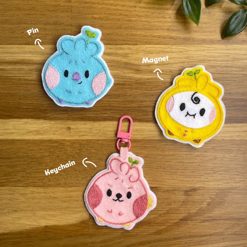 Cute BTS felt keychain, Kpop felt bag charms, BT21 brooch, gifts for kpop fans, Embroidery Pin, Felt Magnet, Bangtan boys, Cute Kpop buns zdjęcie 7