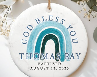 Personalized Boys Christening Ornament – Rainbow Baptism Keepsake