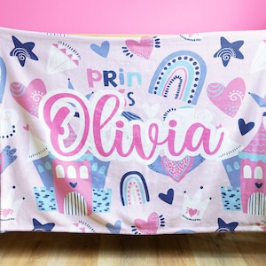 Personalized Princess Name Blanket for Girls – Custom Pink and Purple Minky or Sherpa Blanket – Baby Shower, Birthday, or Christmas Gift