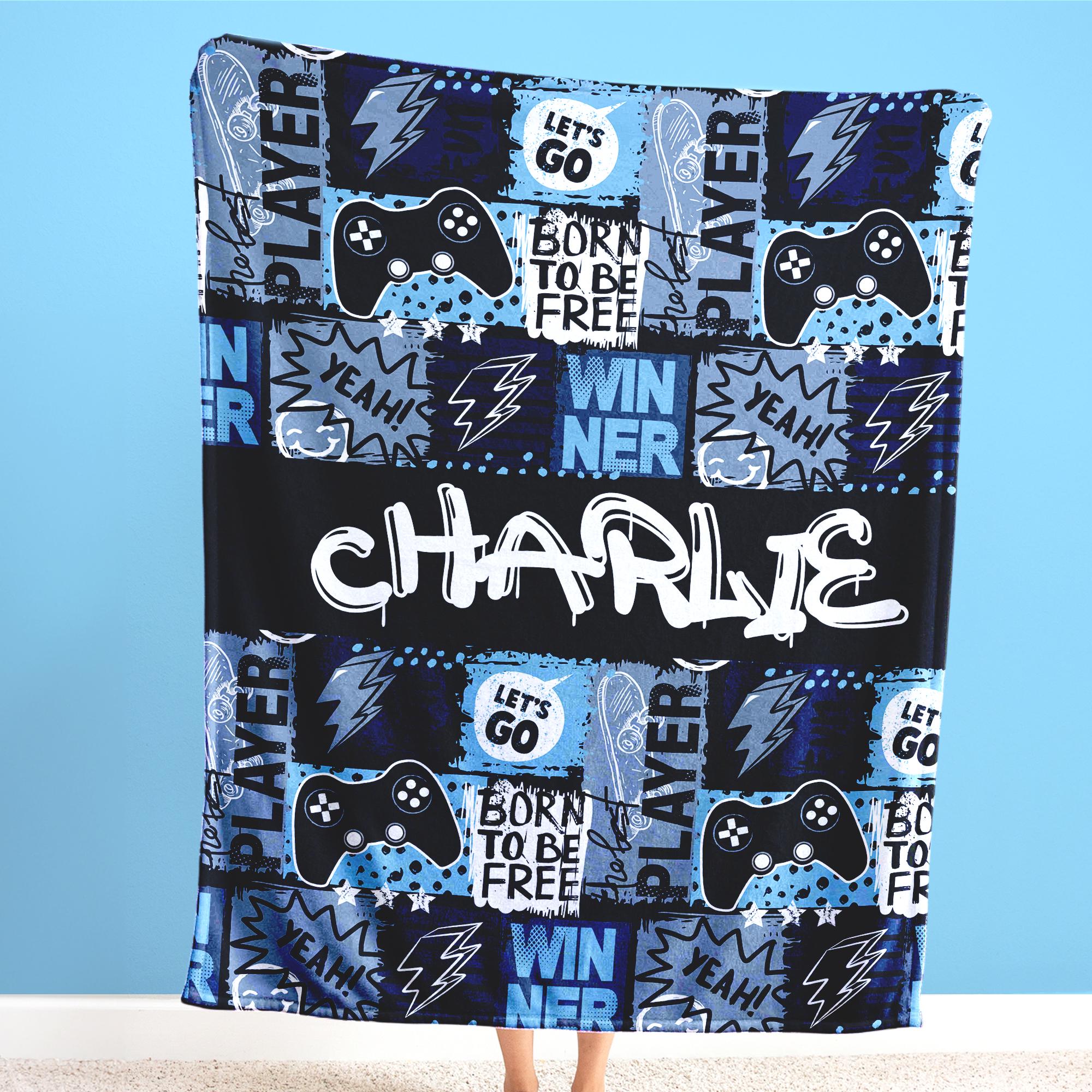 Gamer Boy Gift Personalized Blanket Custom Name - Personalized Christmas Gift for Son with Name - Gaming Lover Gift