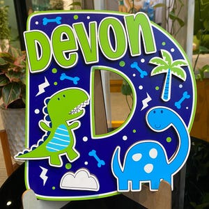Personalized Dinosaur Name Sign for Kids – Custom Wooden Wall Decor – Nursery, Birthday, or Playroom Gift for Boys