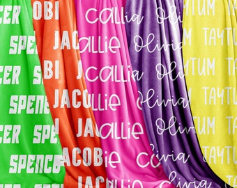 Neon Custom Blanket, Personalized Custom Blanket, Baby Blanket, Repeating Name Blanket, Gender Neutral, Custom Gift for Kids