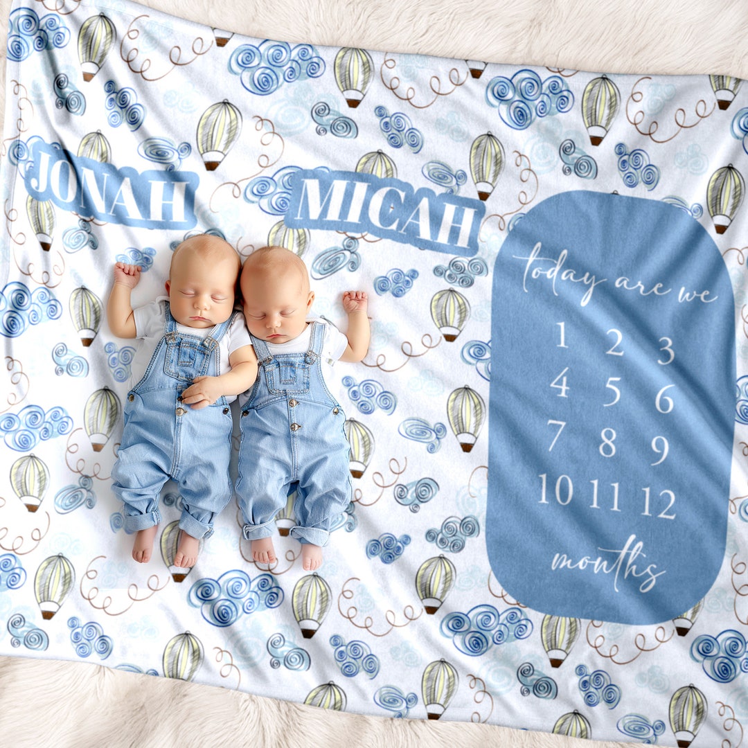 Twins Milestone Blanket – Custom Name Hot Air Balloon Photo Prop - Etsy