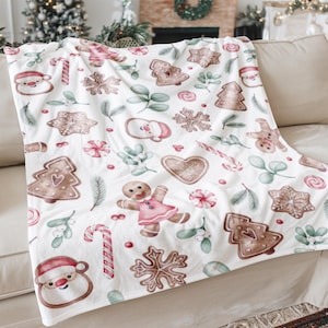 Gingerbread Christmas Blanket | Cozy Holiday Throw | Festive Fleece Blanket with Cookies & Candy | Christmas Decor | Winter Gift Idea