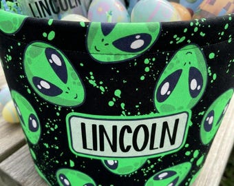 Personalized Alien Theme Decor Toy Box, Custom Boys Easter Basket, Kids Named Storage, Decor for Baby Boy
