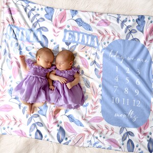 Purple Floral Milestone Mat Twin Girls Gift Twins Age Blanket Flower Milestone Blanket Twins Monthly Mat Personalised Twins Blanket Etsy