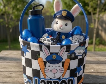 Personalized Police Theme Decor Toy Box, Custom Boys Easter Basket, Kids Named Storage, Decor for Baby Boy